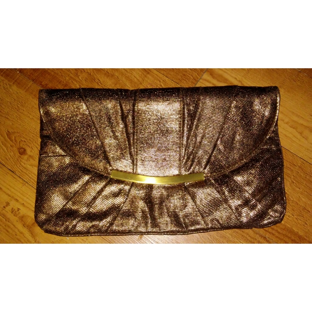 metallic gold b-bag clutch .